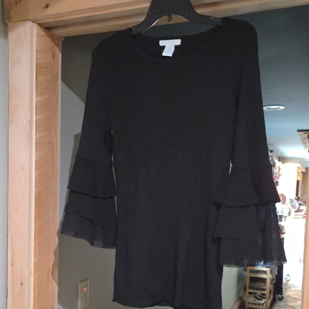 Elegant Black Ruffle Sleeve Dress